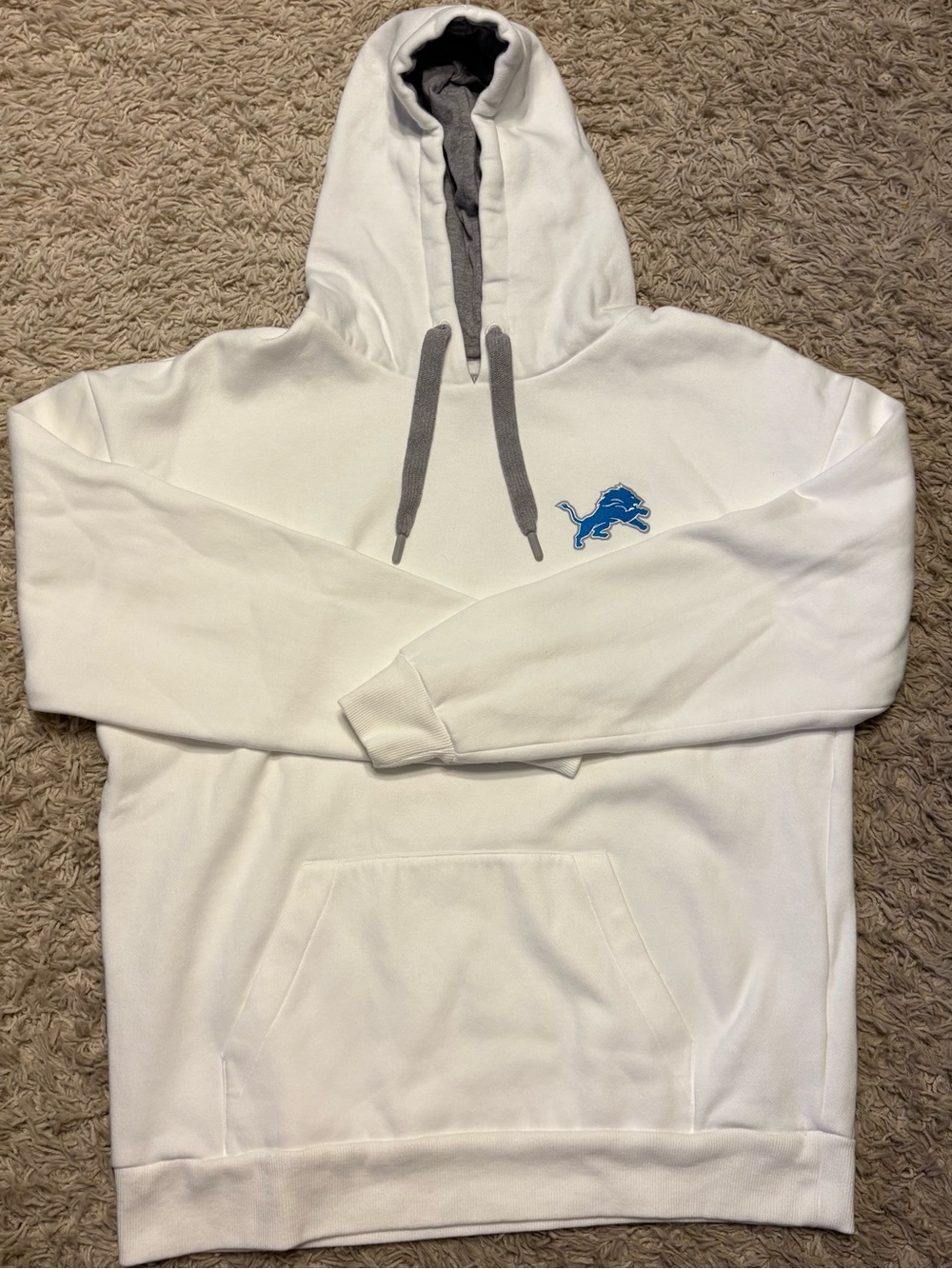 Antigua White Hoodie with Blue Logo and Gray Drawcords - Men